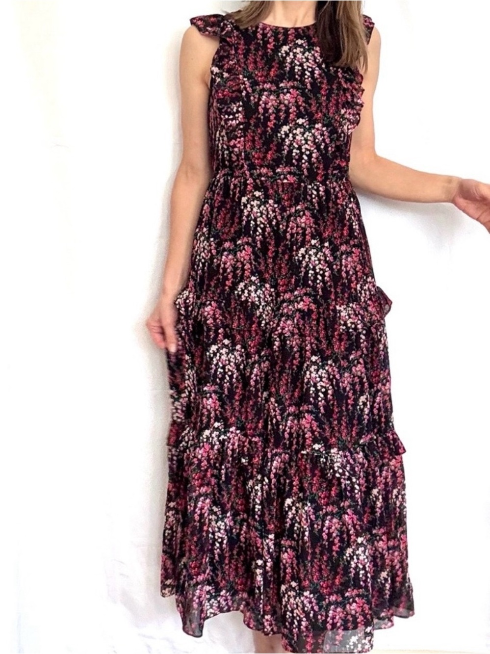 J. Crew Black Maxi Dress with Pink Floral Print